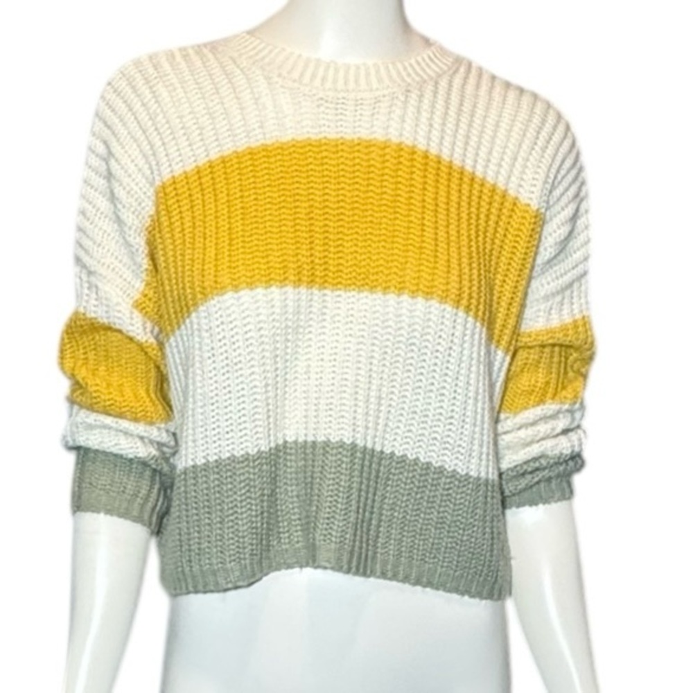 Anthro Moon & Madison Crop Color Block Knit Long Sleeve Oversized Sweater XS